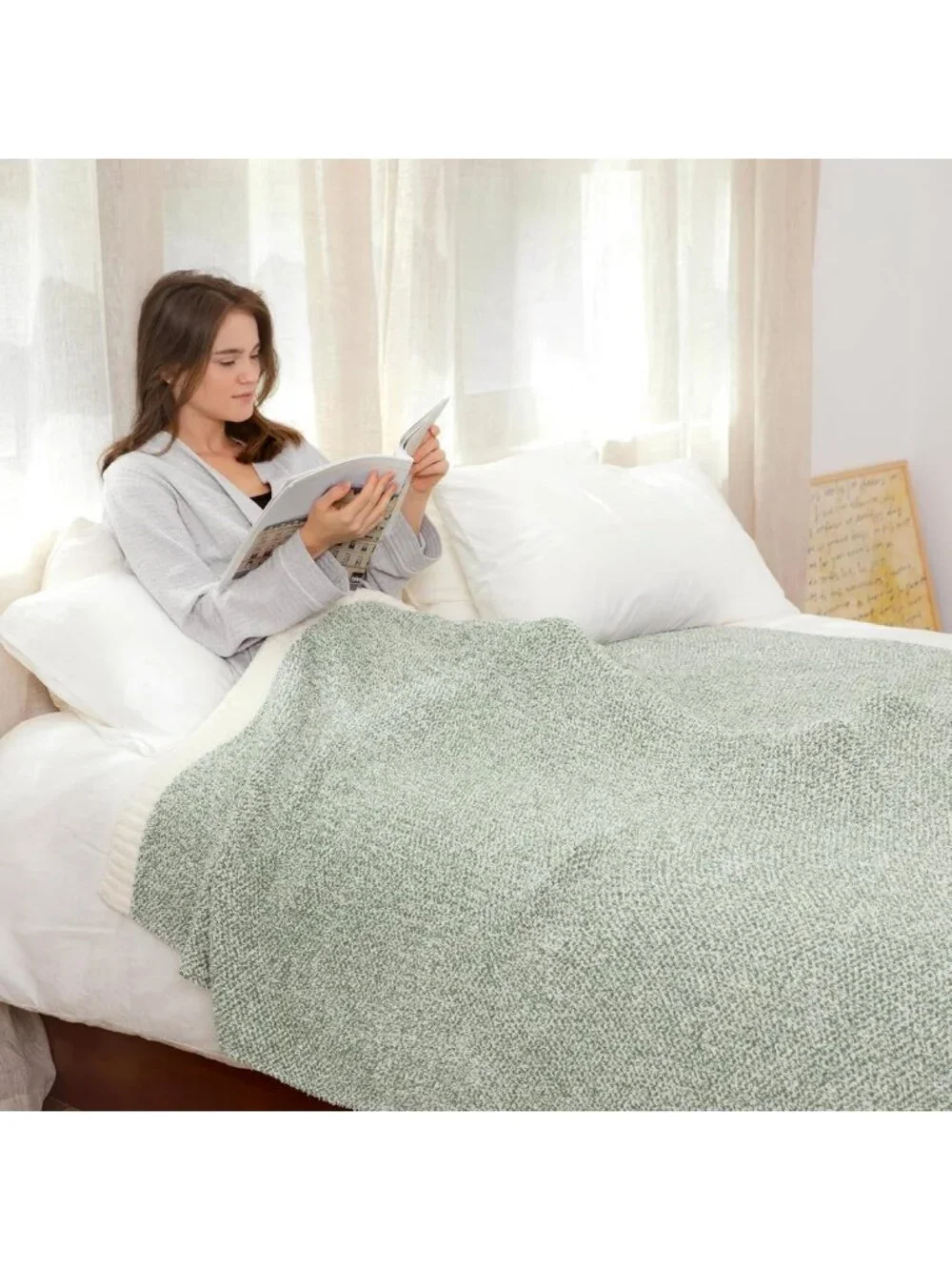 Cozy Sage Green Oversized Throw Blanket 50